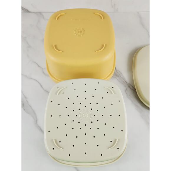 Tupperware Vegetable Steamer w/ Strainer Gold 90's Jello Mold Bowl Light Blue x2 - Picture 7 of 16